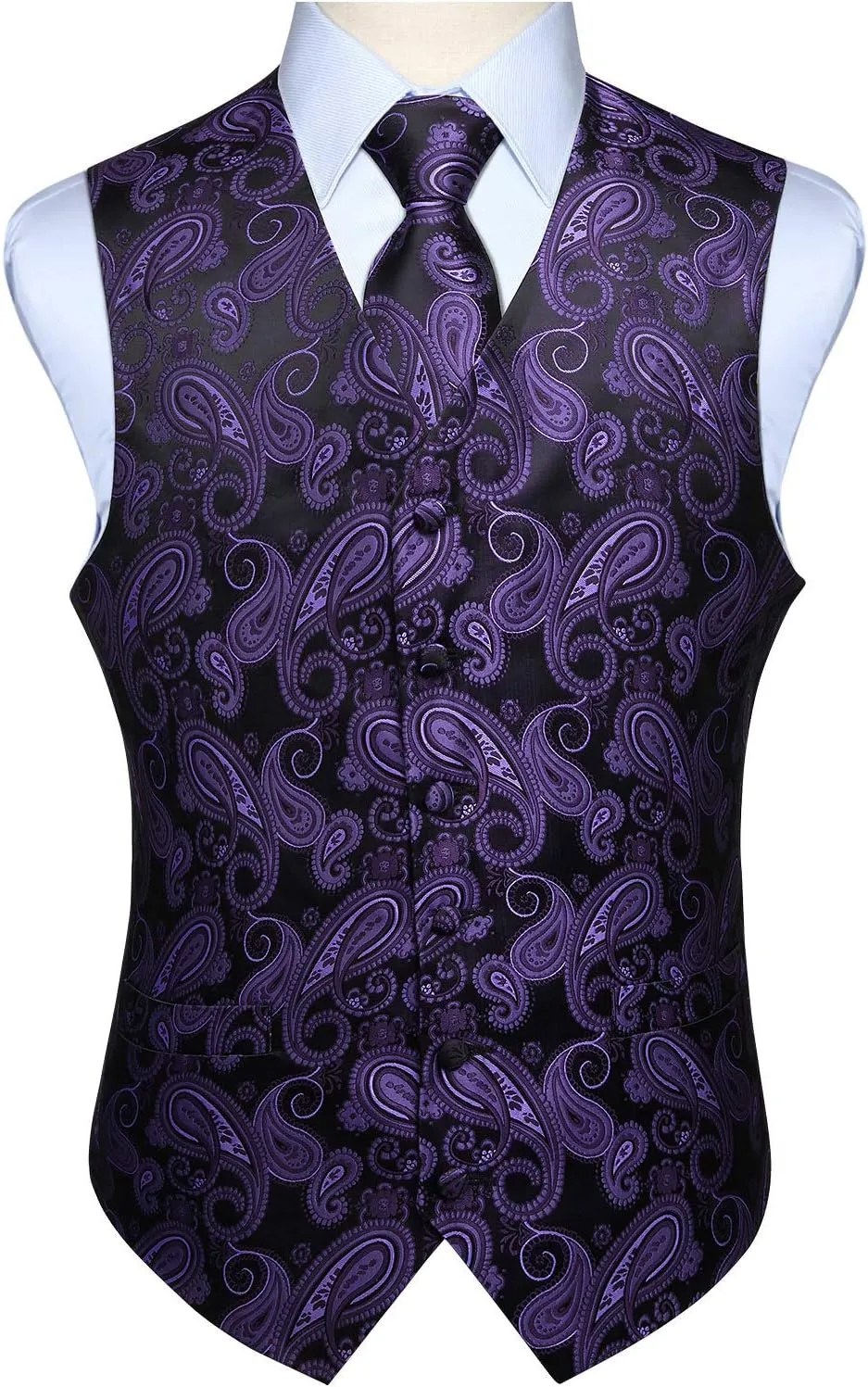HISDERN Mens Vest Tie Set 3PC Formal Waistcoat Paisley Floral Jacquard Necktie Pocket Square Suit Vests Wedding Party