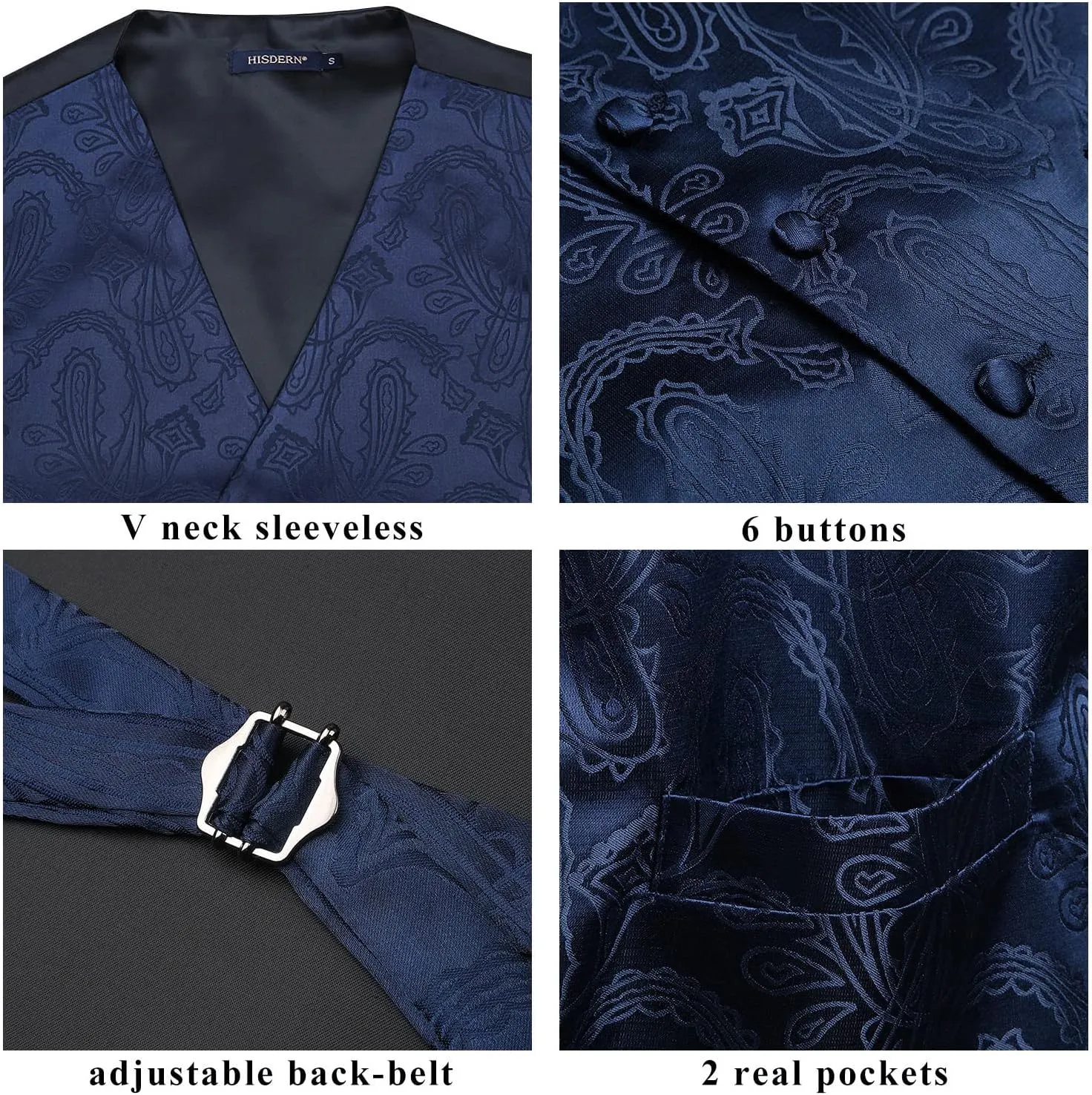 HISDERN Mens Vest Tie Set 3PC Formal Waistcoat Paisley Floral Jacquard Necktie Pocket Square Suit Vests Wedding Party