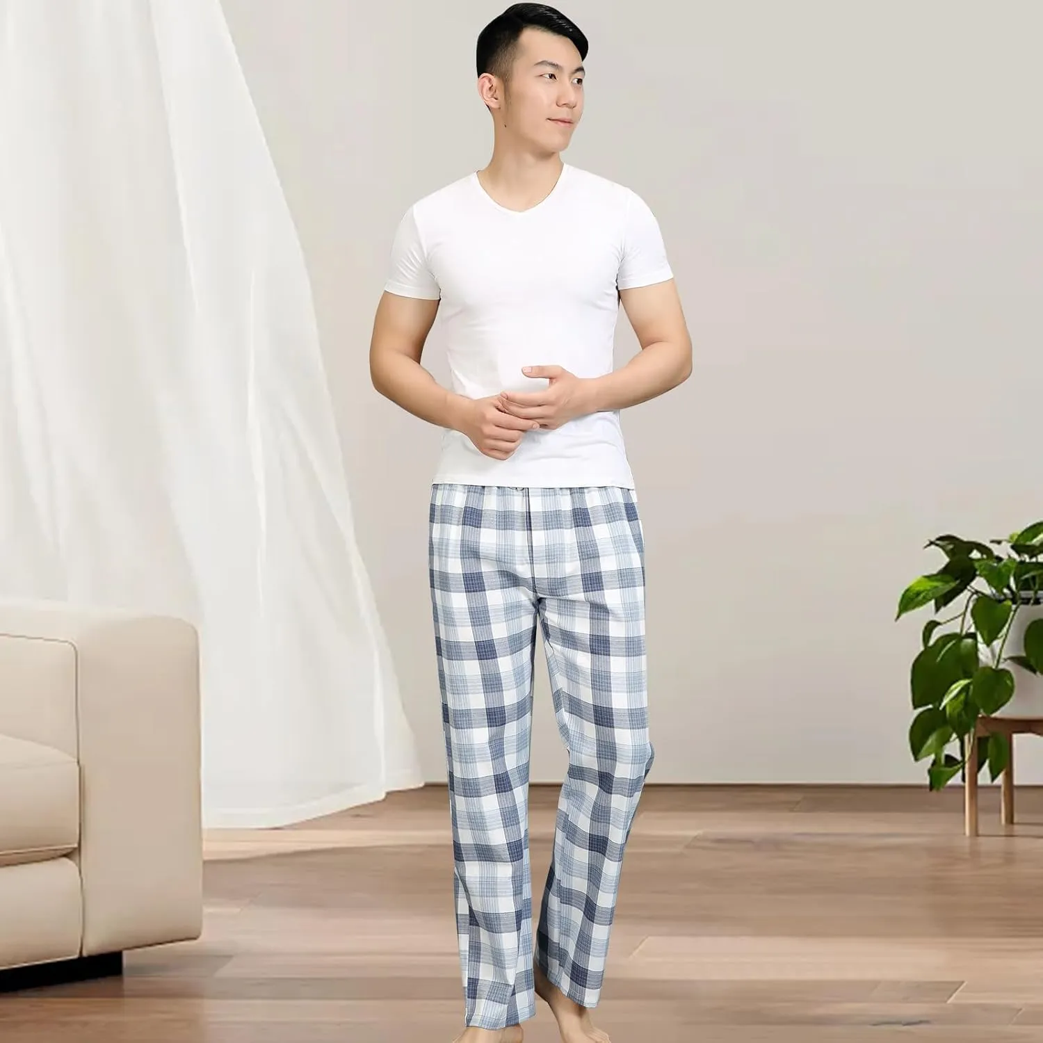 HomyComy Men's Pajama Pants Soft Sleep Pants Pajama Bottoms Cotton Lounge Pants with Pockets