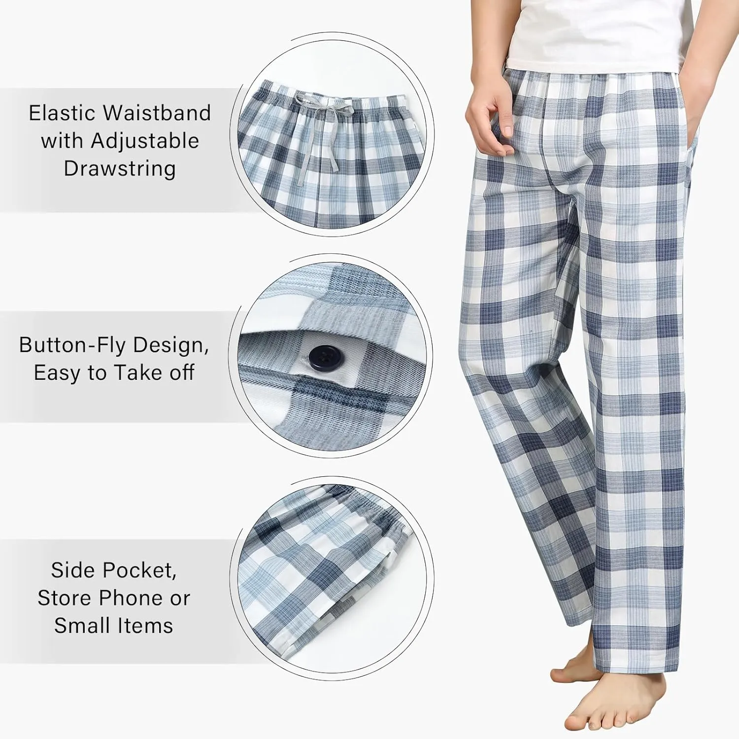 HomyComy Men's Pajama Pants Soft Sleep Pants Pajama Bottoms Cotton Lounge Pants with Pockets