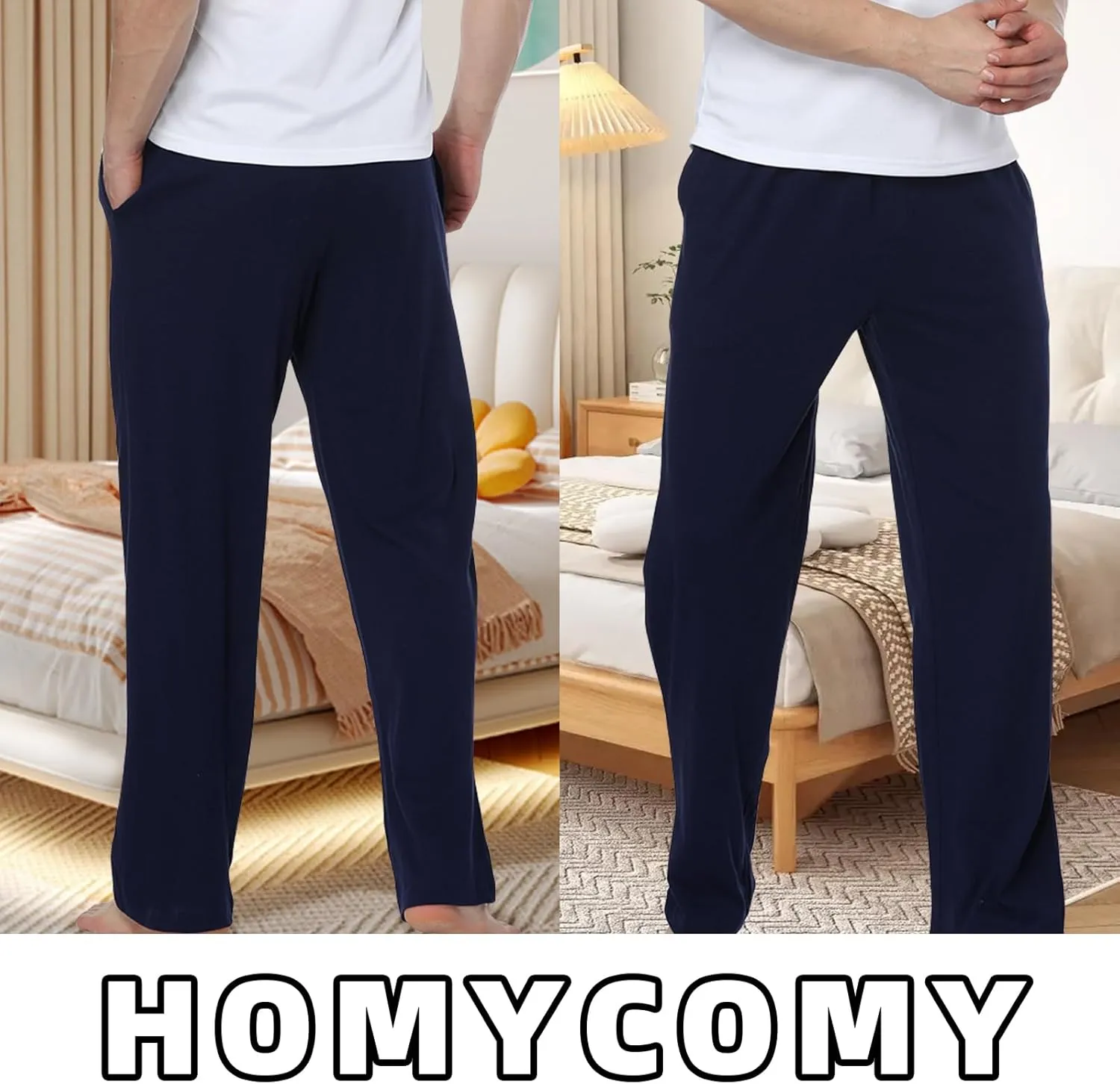 HomyComy Men's Pajama Pants Soft Sleep Pants Pajama Bottoms Cotton Lounge Pants with Pockets