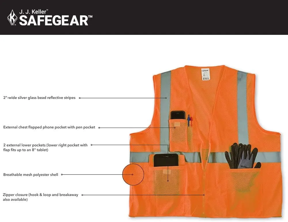 J. J. Keller & Associates, Inc. High Visibility Breakaway Safety Vest, Type R Class 2, 5-Pack, SAFEGEAR