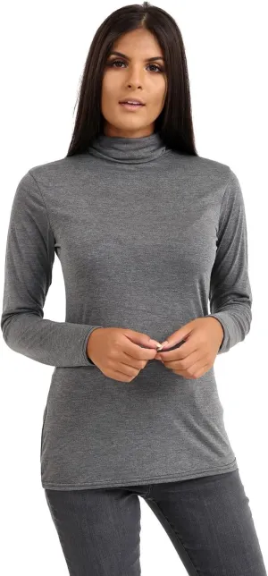 Janisramone Long Sleeve Compression Shirts for Women Turtle Necks Tops for Women, Thermal Undershirt for Women Charcoal