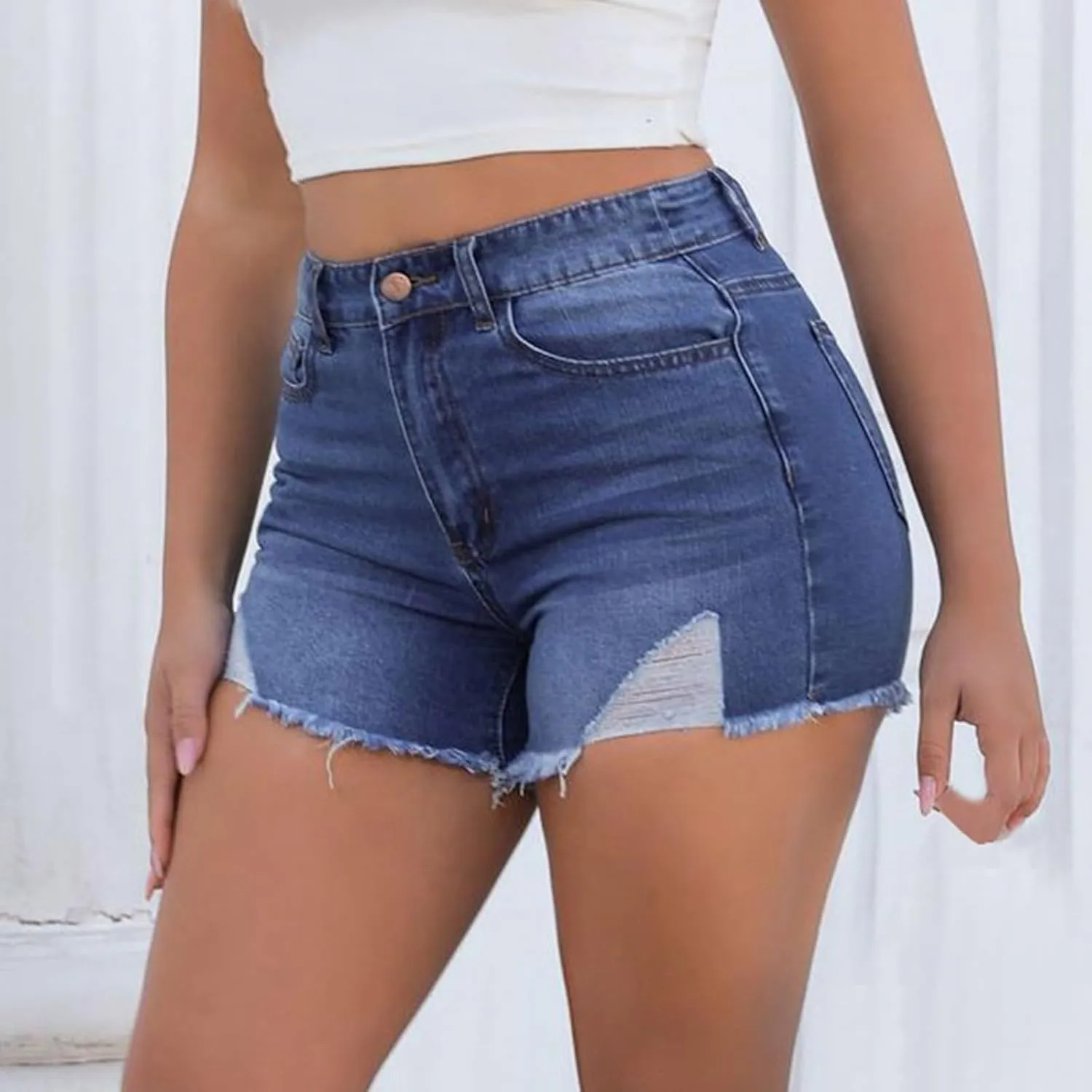 Jean Shorts for Women Trendy High Waisted Stretchy Baggy Denim Shorts Summer Casual Raw Hem Mom Shorts Cutoff Jorts