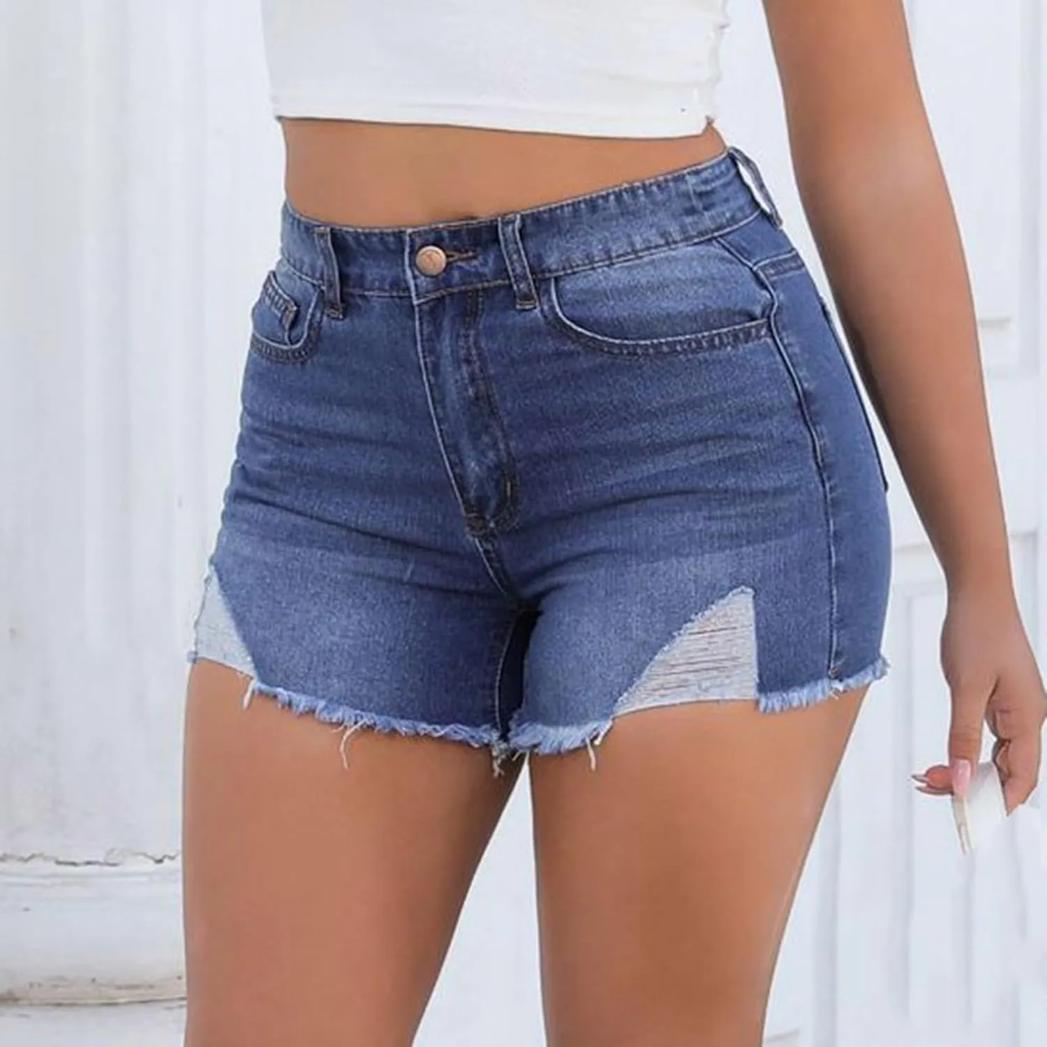 Jean Shorts for Women Trendy High Waisted Stretchy Baggy Denim Shorts Summer Casual Raw Hem Mom Shorts Cutoff Jorts