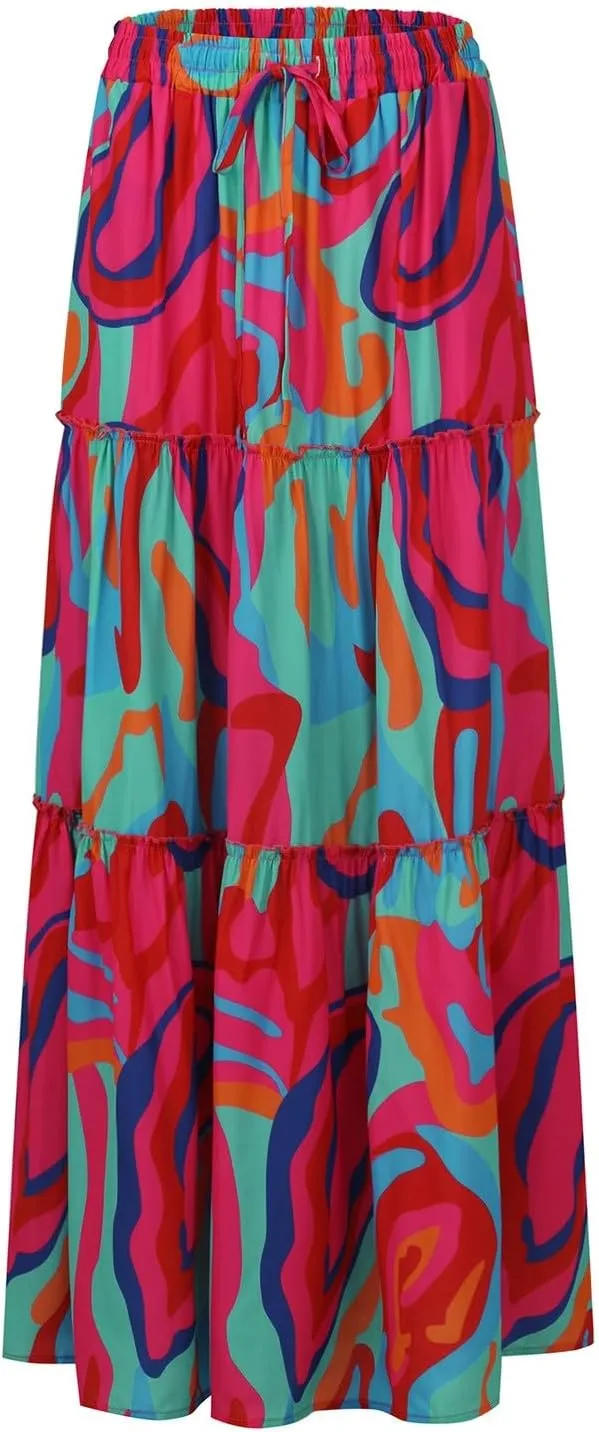 JJHAEVDY Pleated Long Skirts for Women Summer Casual Elastic High Waisted Skirts A-Line Flowy Swing Maxi Skirt with Pockets
