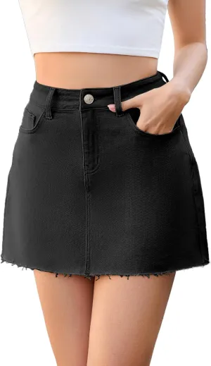 Jumppmile Womens Mini Denim Skirt Mid Waist Mini Dress Jean Skirts