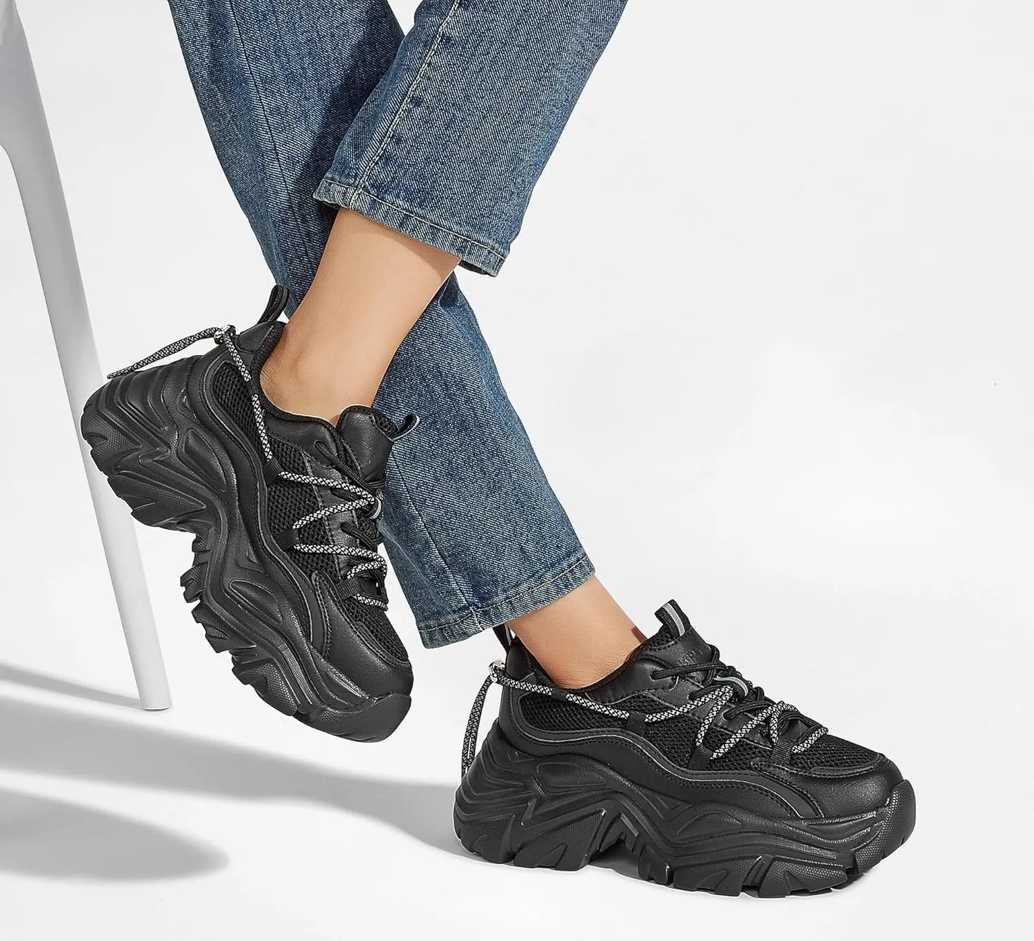 K KIP WOK Chunky Sneakers for Women Fashion Platform White Leather Casual Dad Shoes Comfortable Wedge Walking Sport Sneakers