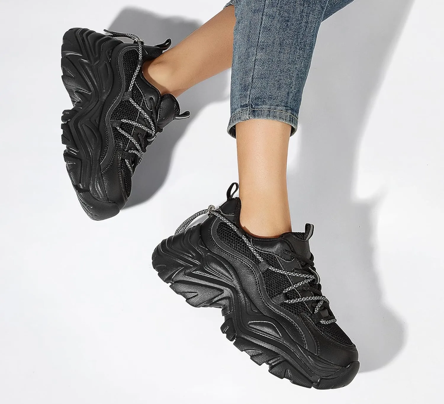 K KIP WOK Chunky Sneakers for Women Fashion Platform White Leather Casual Dad Shoes Comfortable Wedge Walking Sport Sneakers