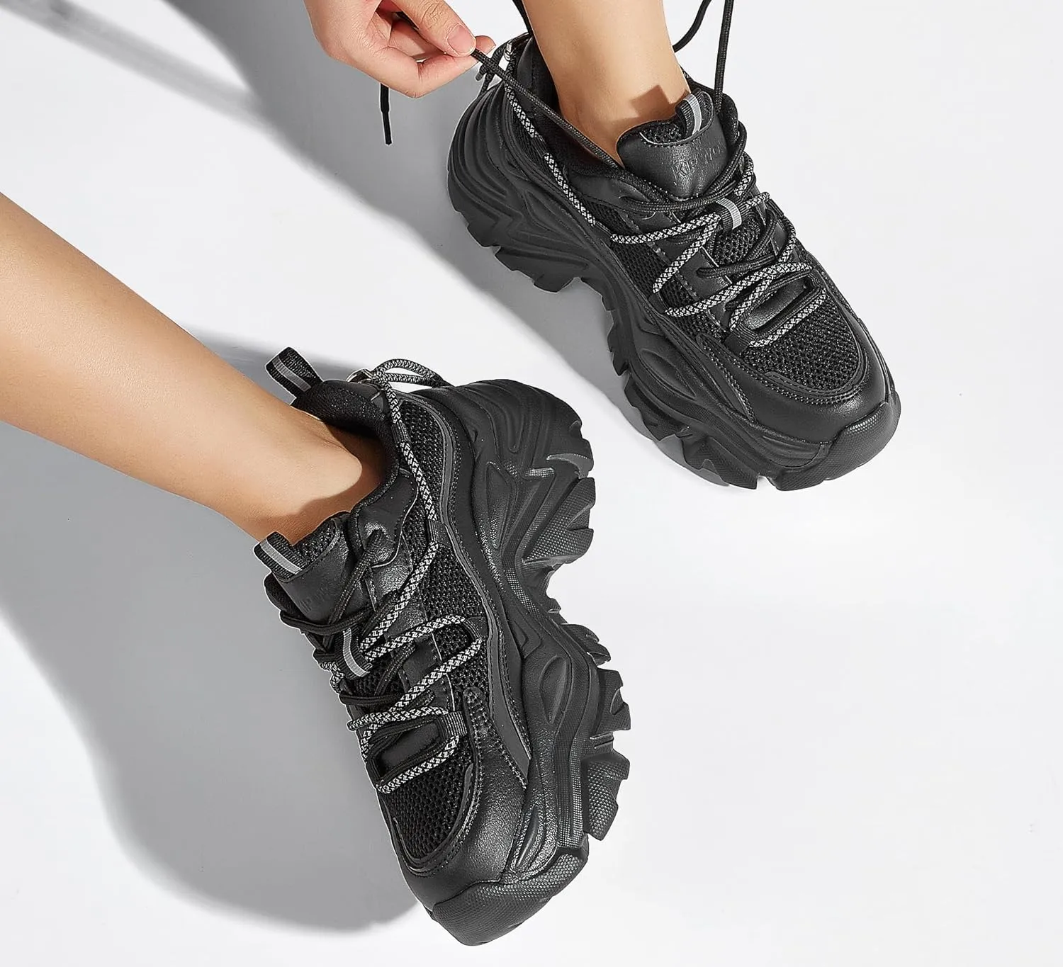 K KIP WOK Chunky Sneakers for Women Fashion Platform White Leather Casual Dad Shoes Comfortable Wedge Walking Sport Sneakers