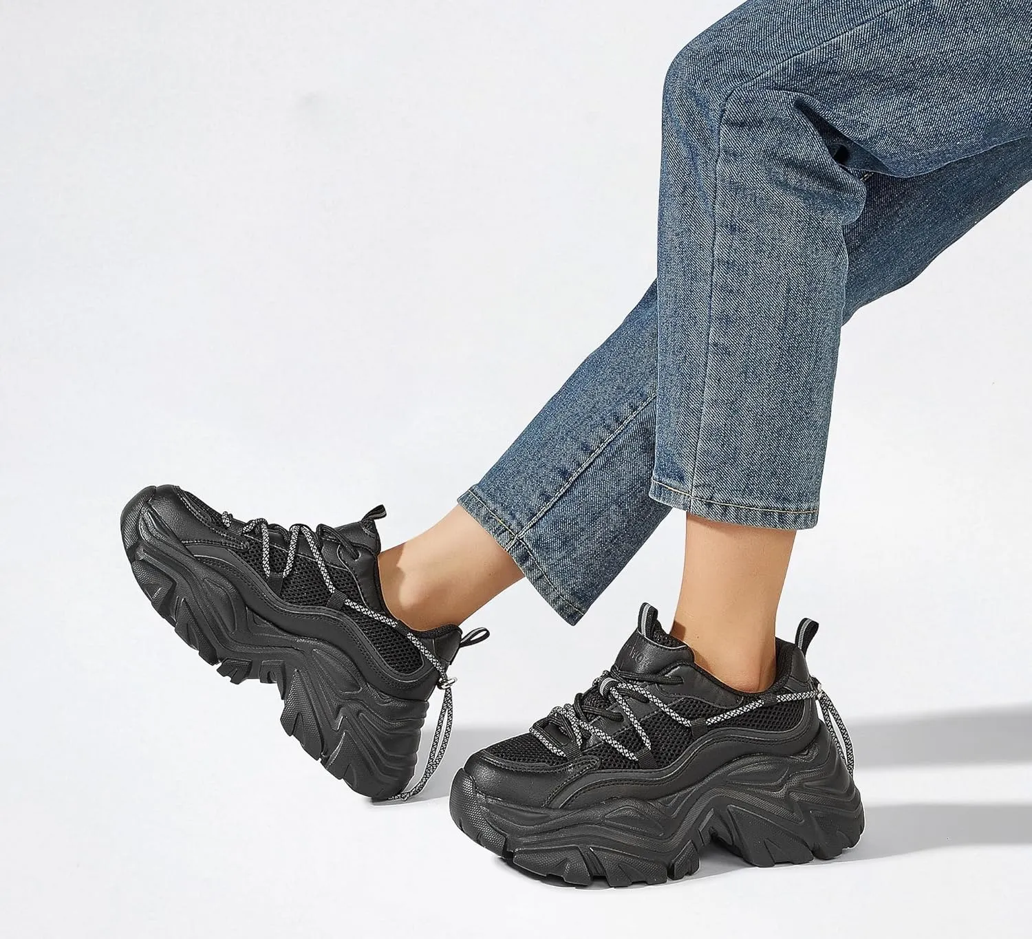 K KIP WOK Chunky Sneakers for Women Fashion Platform White Leather Casual Dad Shoes Comfortable Wedge Walking Sport Sneakers