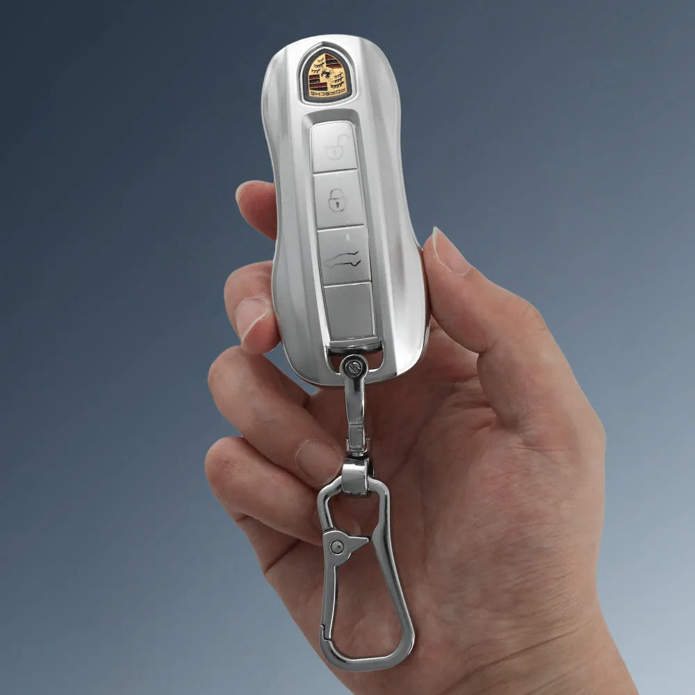 Keyzone DTPU key cover & alloy keychain for Taycan, Cayenne, Panamera, 911, Carrera smart key (DTP81, DAlloy)