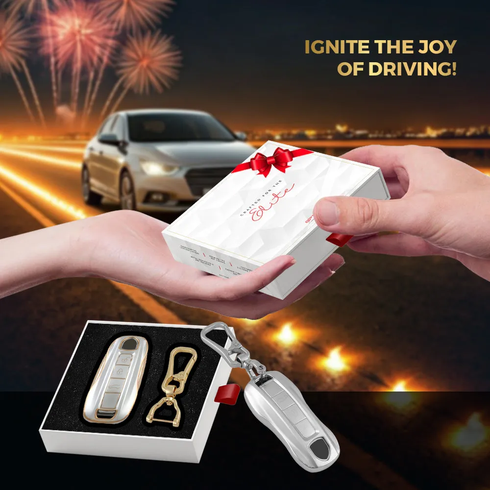 Keyzone DTPU key cover & alloy keychain for Taycan, Cayenne, Panamera, 911, Carrera smart key (DTP81, DAlloy)