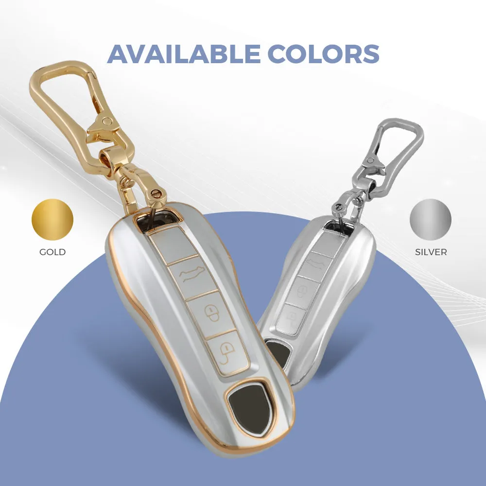 Keyzone DTPU key cover & alloy keychain for Taycan, Cayenne, Panamera, 911, Carrera smart key (DTP81, DAlloy)
