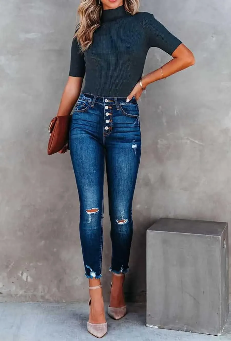 Lacozy Women Casual Basic Mock Neck Top Short Sleeve Shirt Slim Fit Ribbed Knit Pullover Sweater