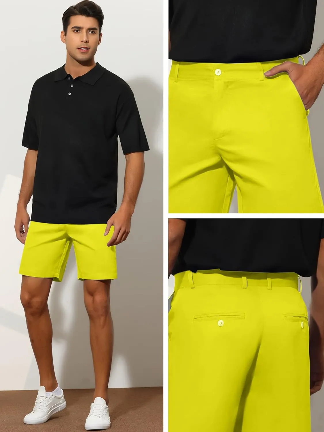 Lars Amadeus Dress Shorts for Men's Slim Fit Lightweight Flat Front Business Chino Shorts