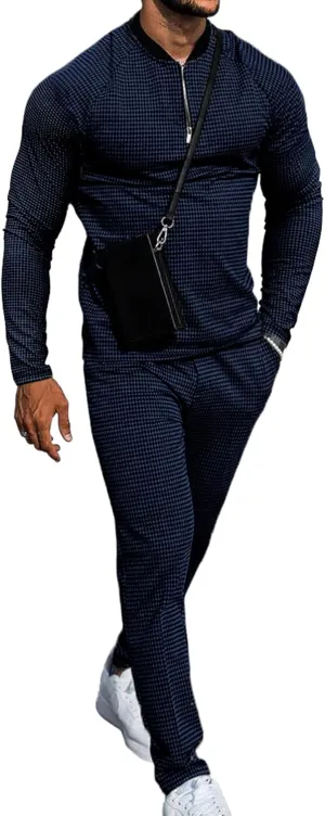 LecGee Mens 2 Piece Outfits Long Sleeve Athletic Quarter Zip Polo Tracksuit Jogging Casual Sports Sweatsuit Set