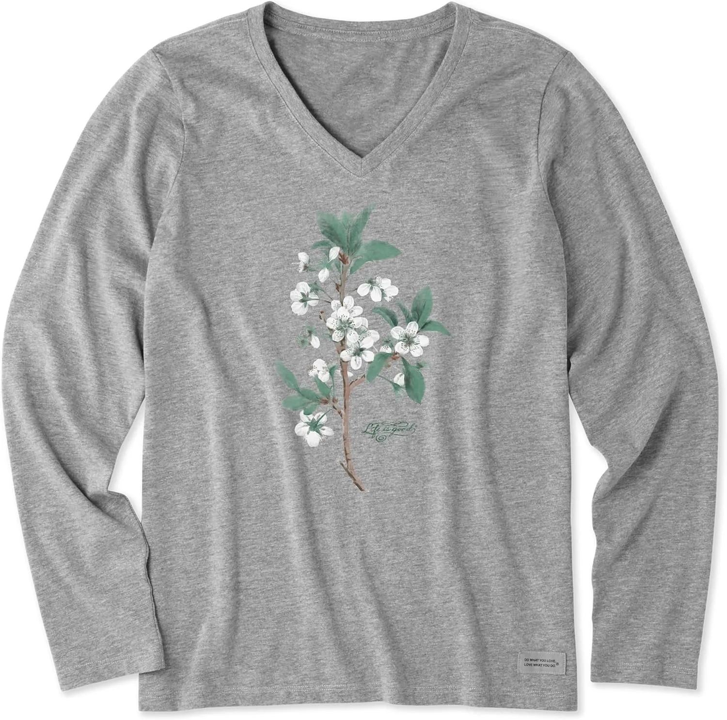 Life is Good Women's Crusher T, Long Sleeve Cotton Graphic Tee Shirt, Antique Plum Blossom Painting