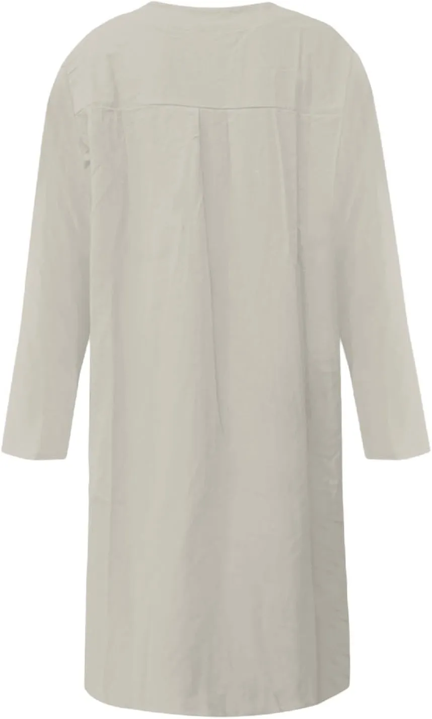 Linen Dresses for Women 2025 Summer Casual 3/4 Sleeve Button Down Midi Dress Plus Size Crewneck Loose Beach Sundress