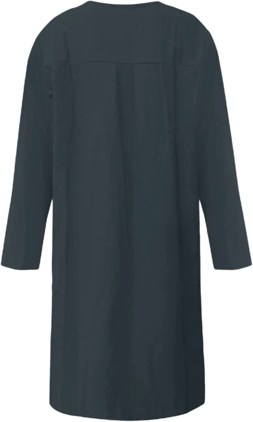 Linen Dresses for Women 2025 Summer Casual 3/4 Sleeve Button Down Midi Dress Plus Size Crewneck Loose Beach Sundress