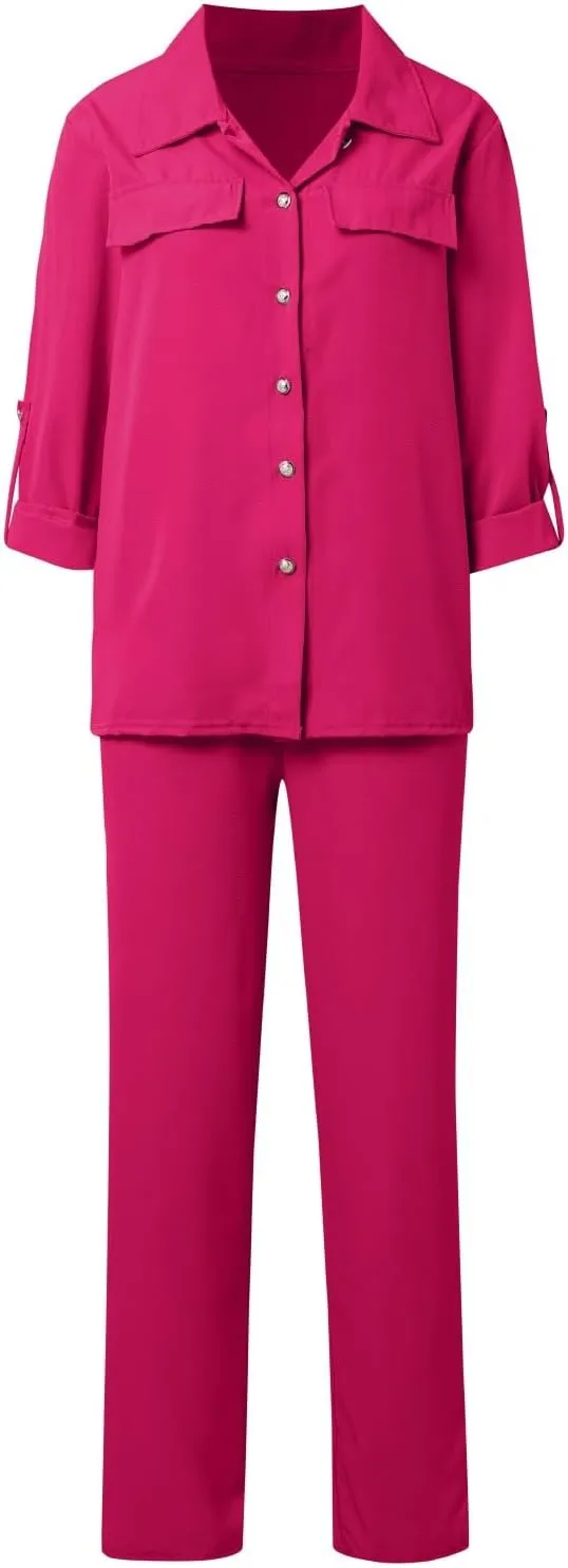 Linen Sets for Women 2 Piece Straight Wide Leg Pants Set Short Sleeve T-shirt Casual Outfits Comfy Loungewear