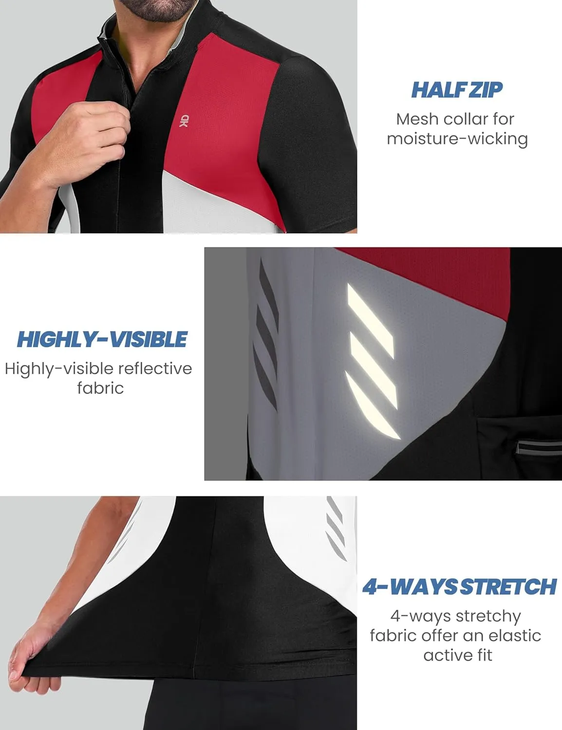 Little Donkey Andy Men's Half Zip Breathable Cycling Vests Reflective Sleeveless Jerseys Lightweight Bicycle Running