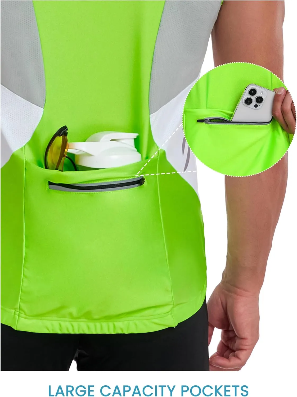 Little Donkey Andy Men's Half Zip Breathable Cycling Vests Reflective Sleeveless Jerseys Lightweight Bicycle Running