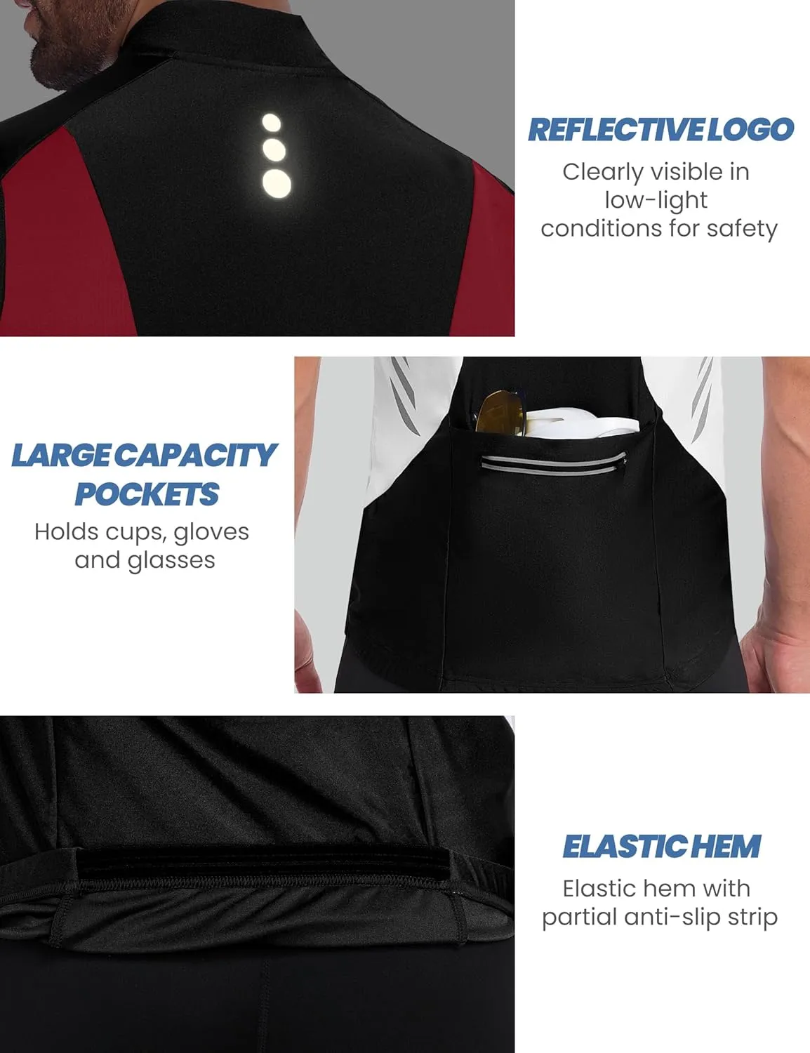 Little Donkey Andy Men's Half Zip Breathable Cycling Vests Reflective Sleeveless Jerseys Lightweight Bicycle Running