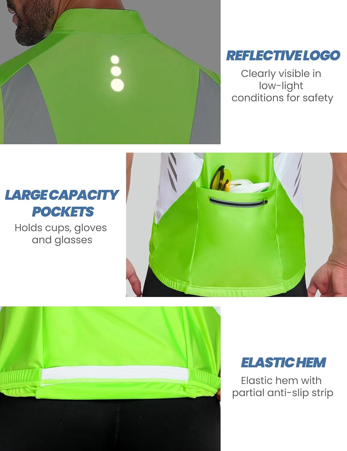 Little Donkey Andy Men's Half Zip Breathable Cycling Vests Reflective Sleeveless Jerseys Lightweight Bicycle Running