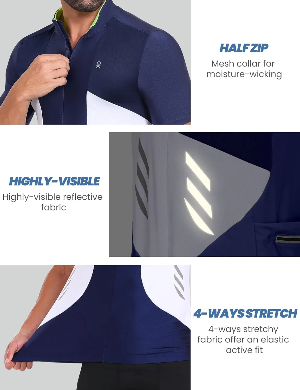 Little Donkey Andy Men's Half Zip Breathable Cycling Vests Reflective Sleeveless Jerseys Lightweight Bicycle Running