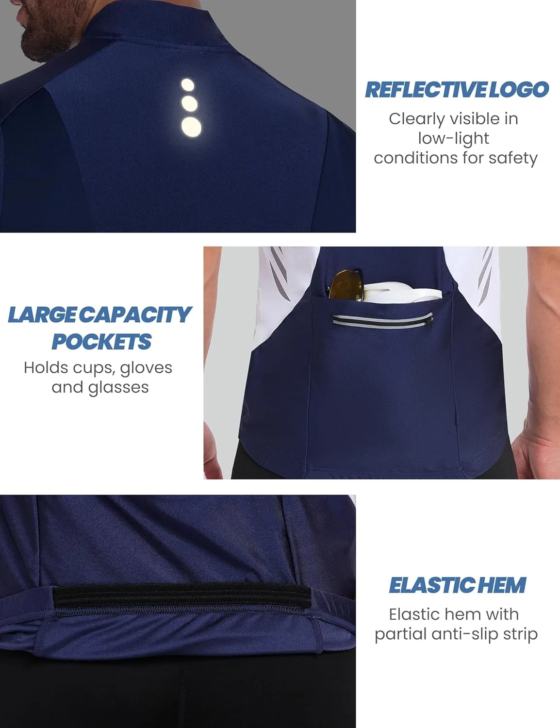 Little Donkey Andy Men's Half Zip Breathable Cycling Vests Reflective Sleeveless Jerseys Lightweight Bicycle Running