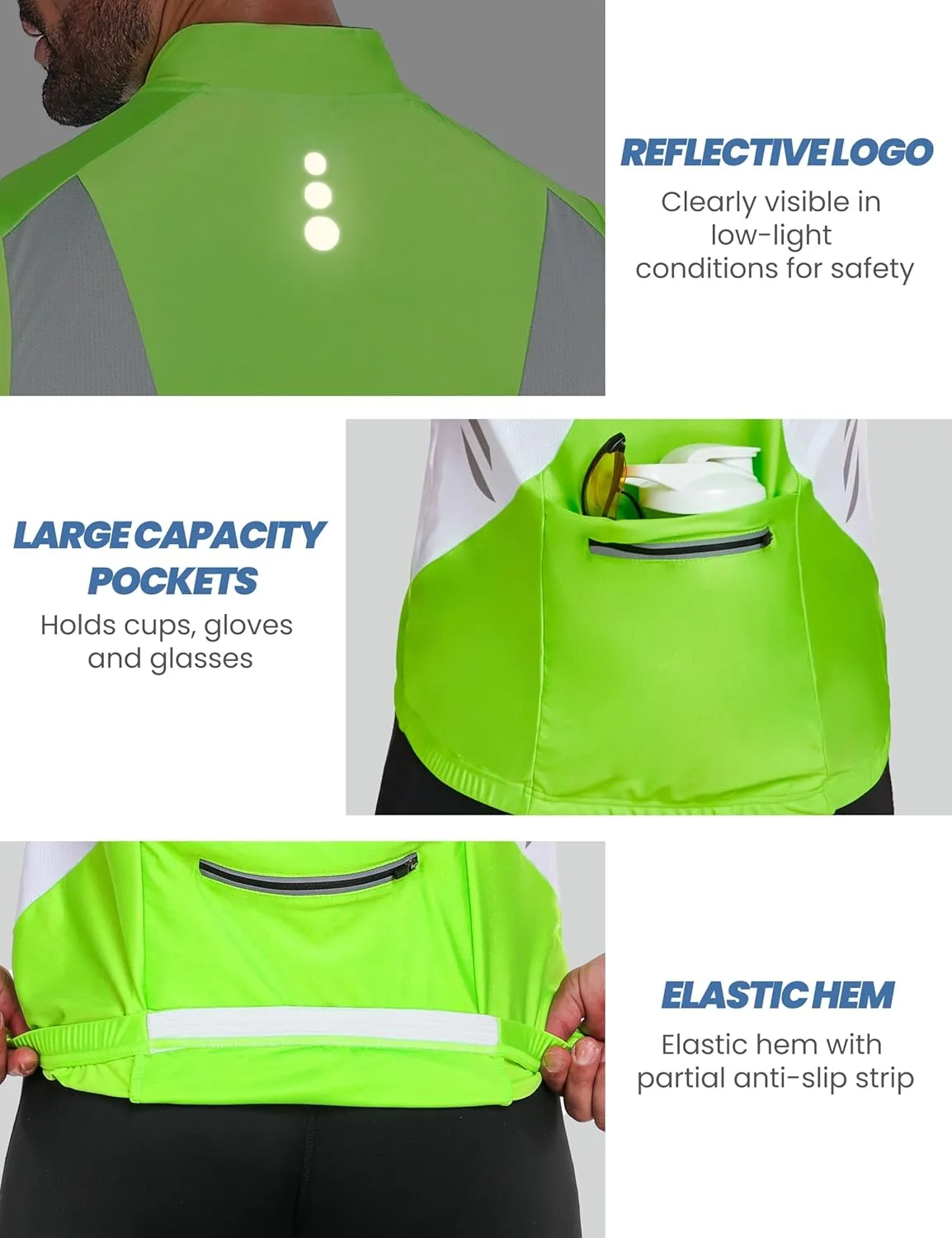 Little Donkey Andy Men's Half Zip Breathable Cycling Vests Reflective Sleeveless Jerseys Lightweight Bicycle Running