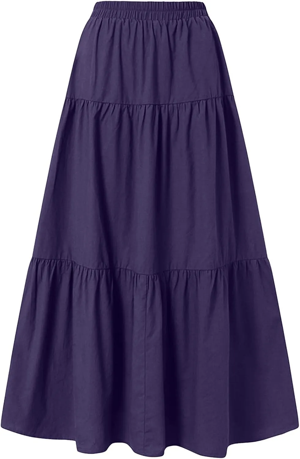 Long Maxi Plus Size Skirts for Women 2025 Summer Flowy Swing Tiered Elastic High Waist Pleated Skirt No Have Belt