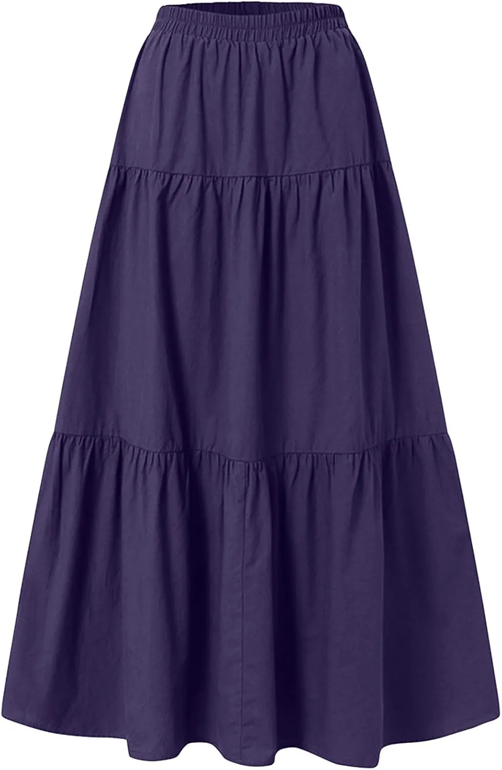 Long Maxi Plus Size Skirts for Women 2025 Summer Flowy Swing Tiered Elastic High Waist Pleated Skirt No Have Belt