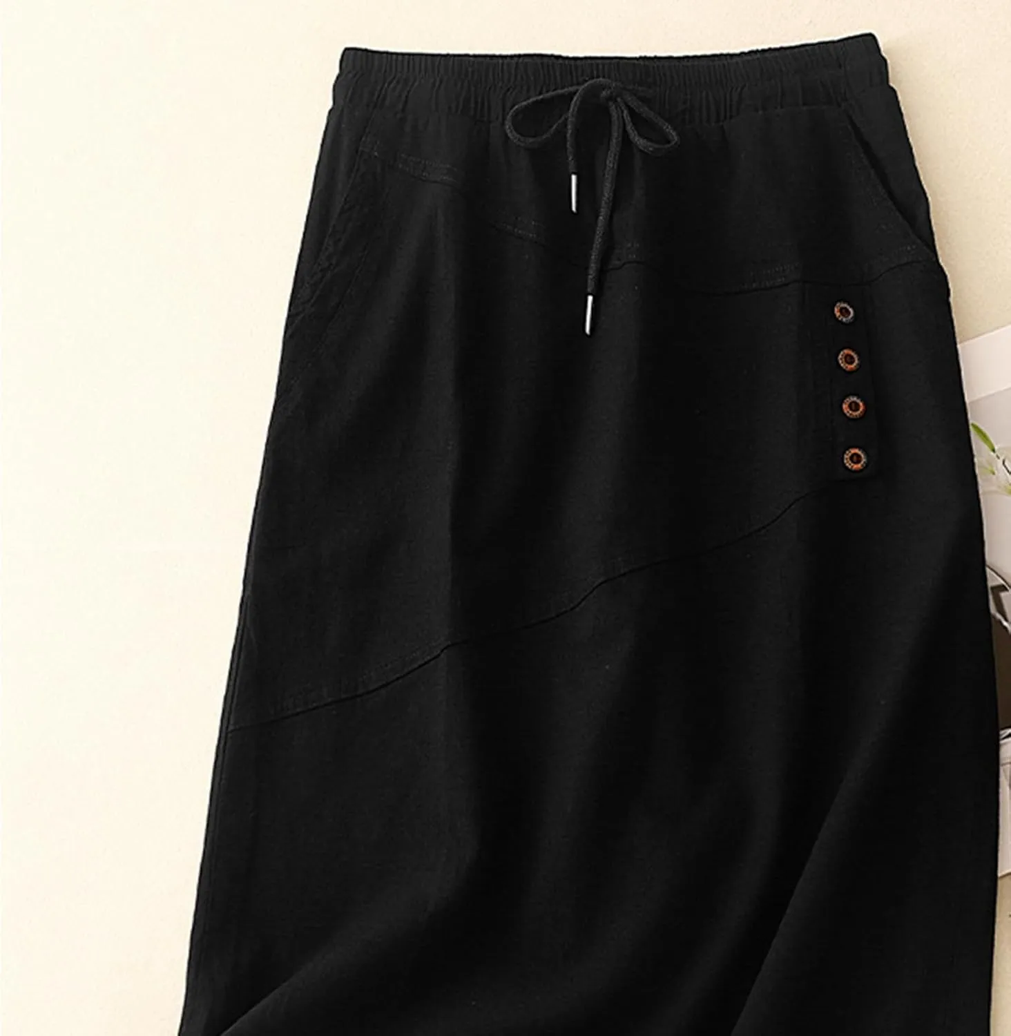 Long Skirts for Women Casual Drawstring Elastic Wasit Swing A Line Midi Skirt Loose Fit Work Out Skirts