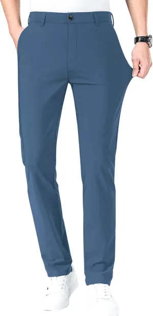 LUSHENUNI Men's Golf Pants Slim High Stretch, Ice Silk Dress Pants with Expandable-Waist Pants