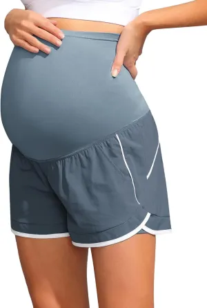 Maacie Maternity Shorts Double Layer 2 in 1 High Waist Athletic Shorts with Pockets