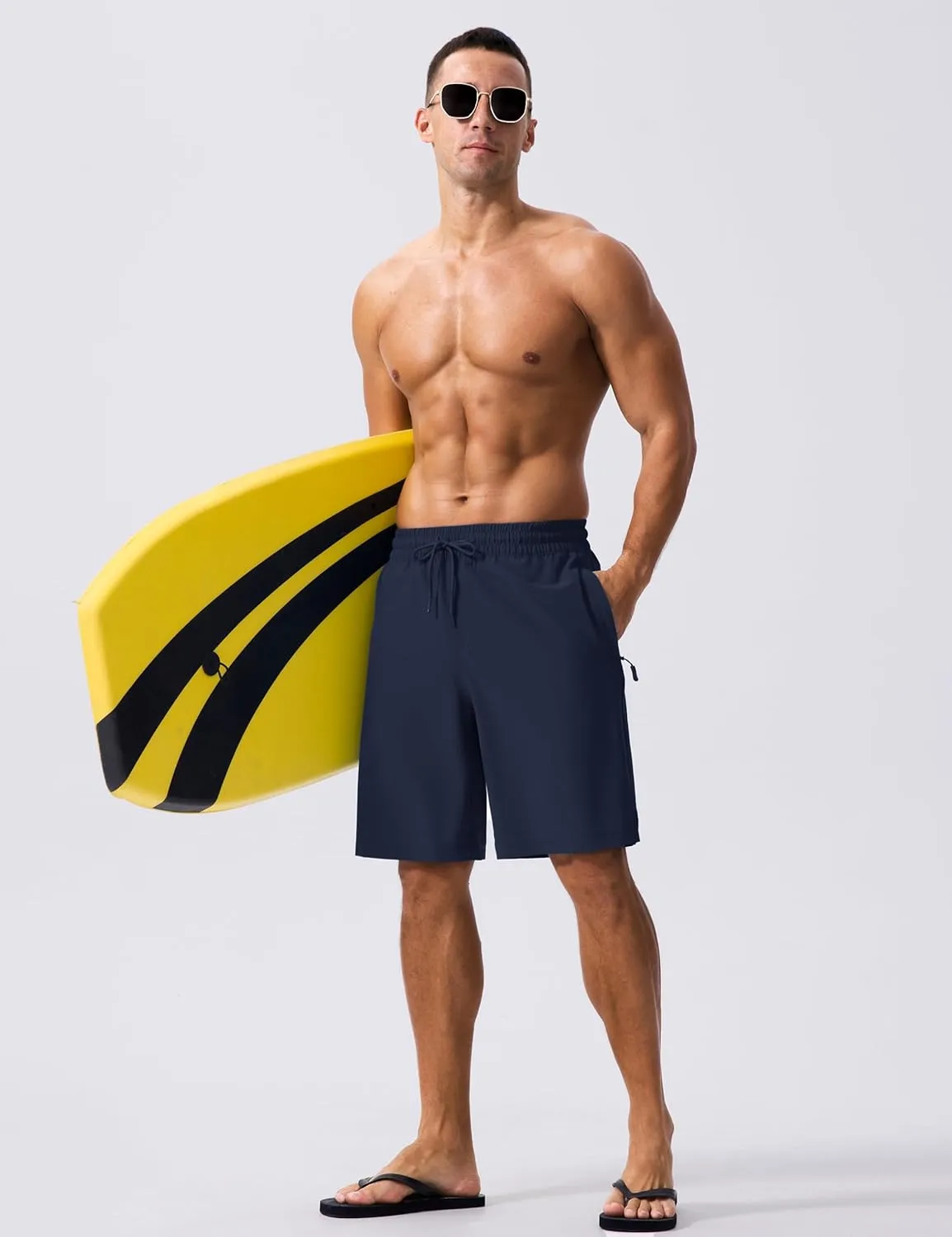 MAGCOMSEN Men's Swim Trunks with Compression Liner 9" Quick Dry Beach Shorts with Zipper Pockets