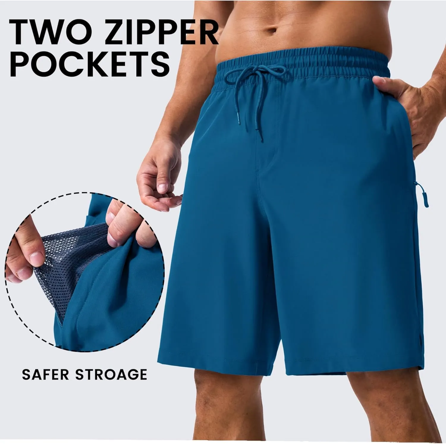 MAGCOMSEN Men's Swim Trunks with Compression Liner 9" Quick Dry Beach Shorts with Zipper Pockets