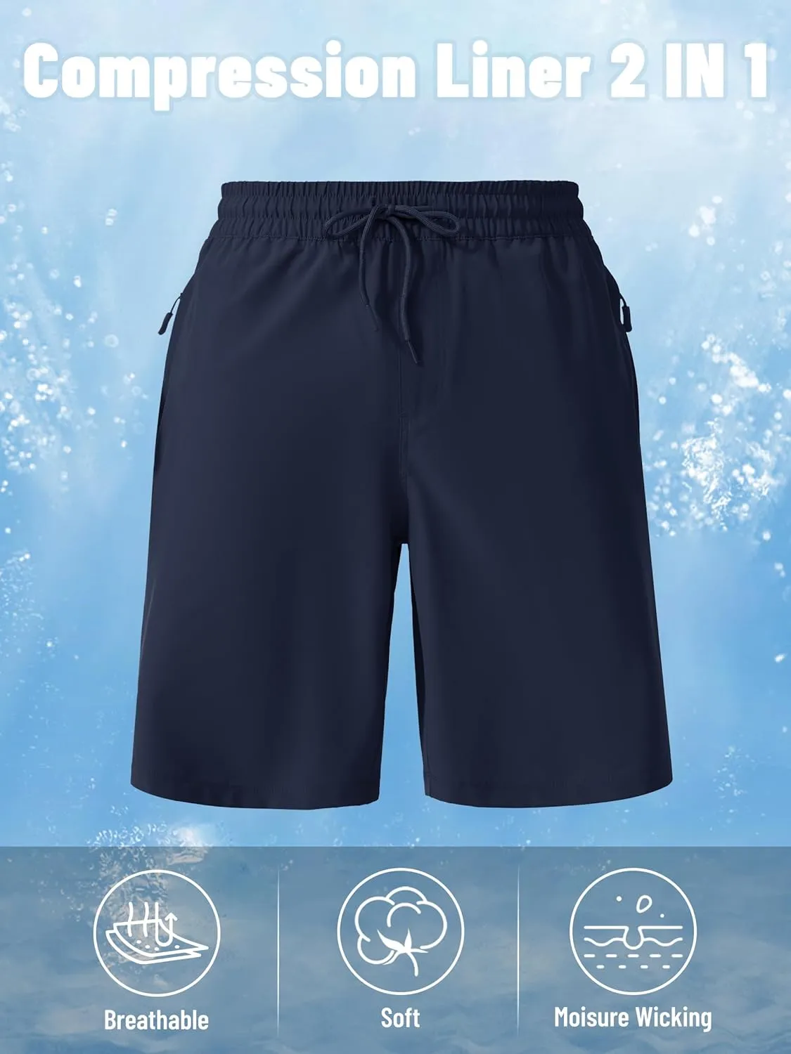 MAGCOMSEN Men's Swim Trunks with Compression Liner 9" Quick Dry Beach Shorts with Zipper Pockets