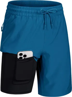 MAGCOMSEN Men's Swim Trunks with Compression Liner 9" Quick Dry Beach Shorts with Zipper Pockets
