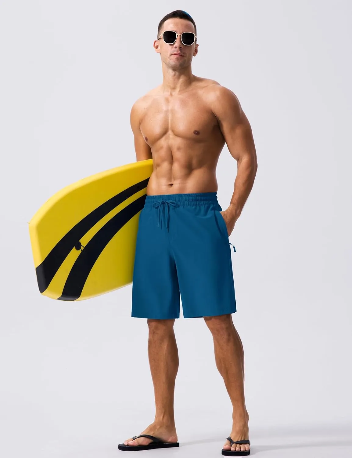 MAGCOMSEN Men's Swim Trunks with Compression Liner 9" Quick Dry Beach Shorts with Zipper Pockets