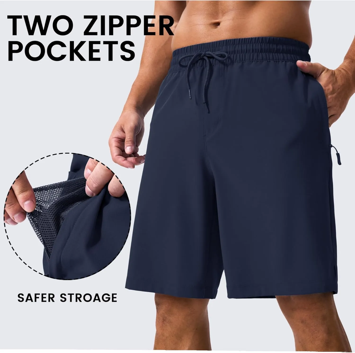 MAGCOMSEN Men's Swim Trunks with Compression Liner 9" Quick Dry Beach Shorts with Zipper Pockets