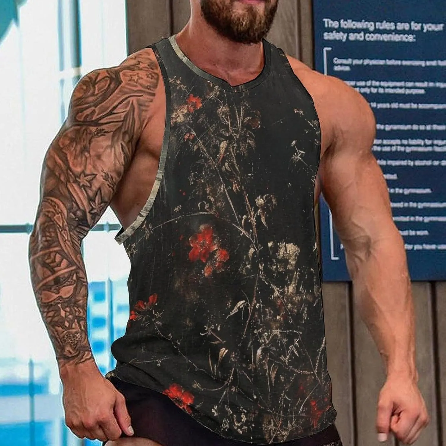 MARSVOVO Graphic Tank Tops for Men Summer 2024 Vintage Graffiti Casual Breathable Quick-Dry Muscle Soft Underwear