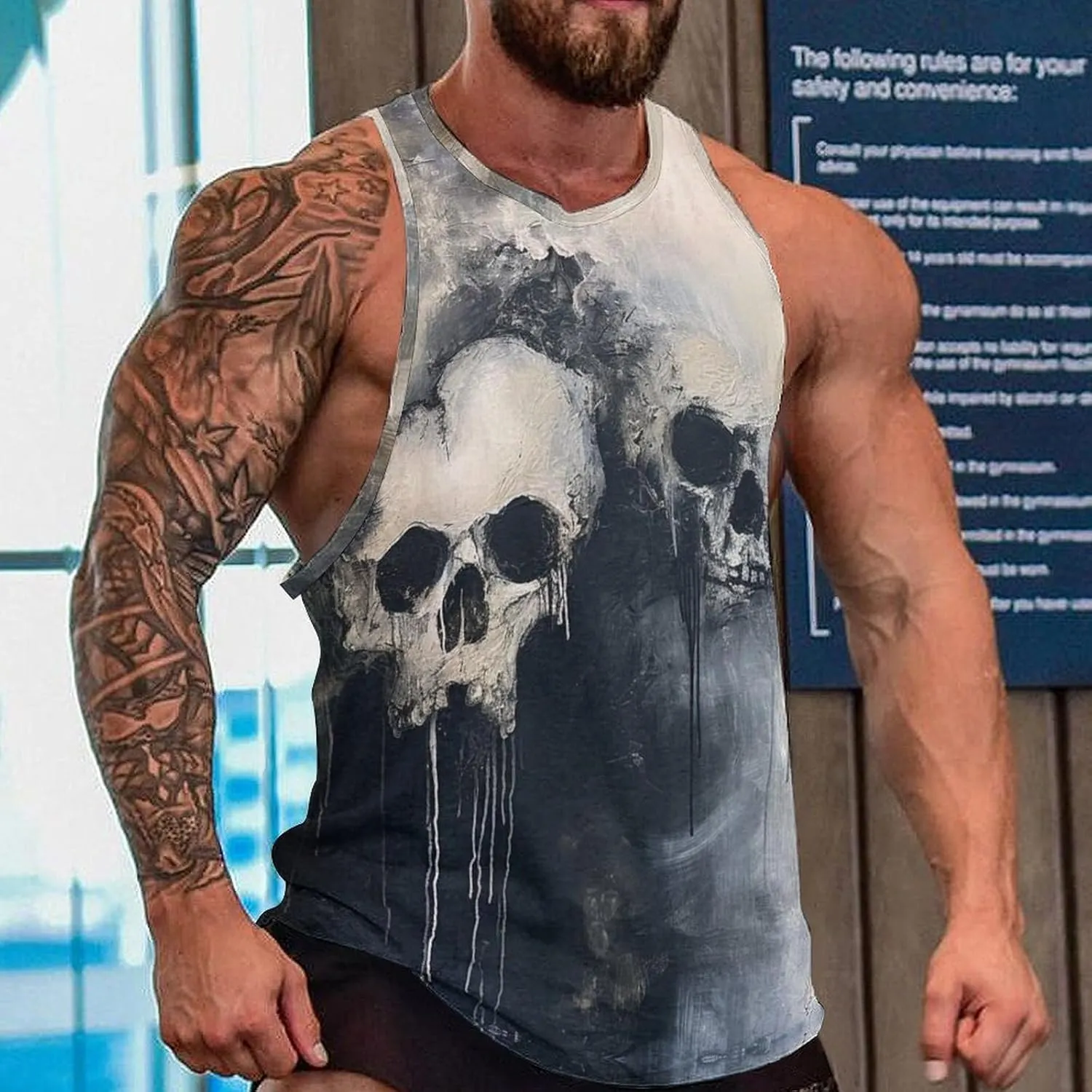 MARSVOVO Graphic Tank Tops for Men Summer 2024 Vintage Graffiti Casual Breathable Quick-Dry Muscle Soft Underwear