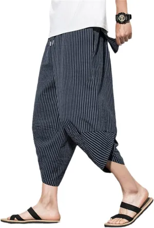 Men Cotton Harem Pants Hip Hop Trousers Cross Bloomers Calf-Length Pants Joggers Streetwear Pants