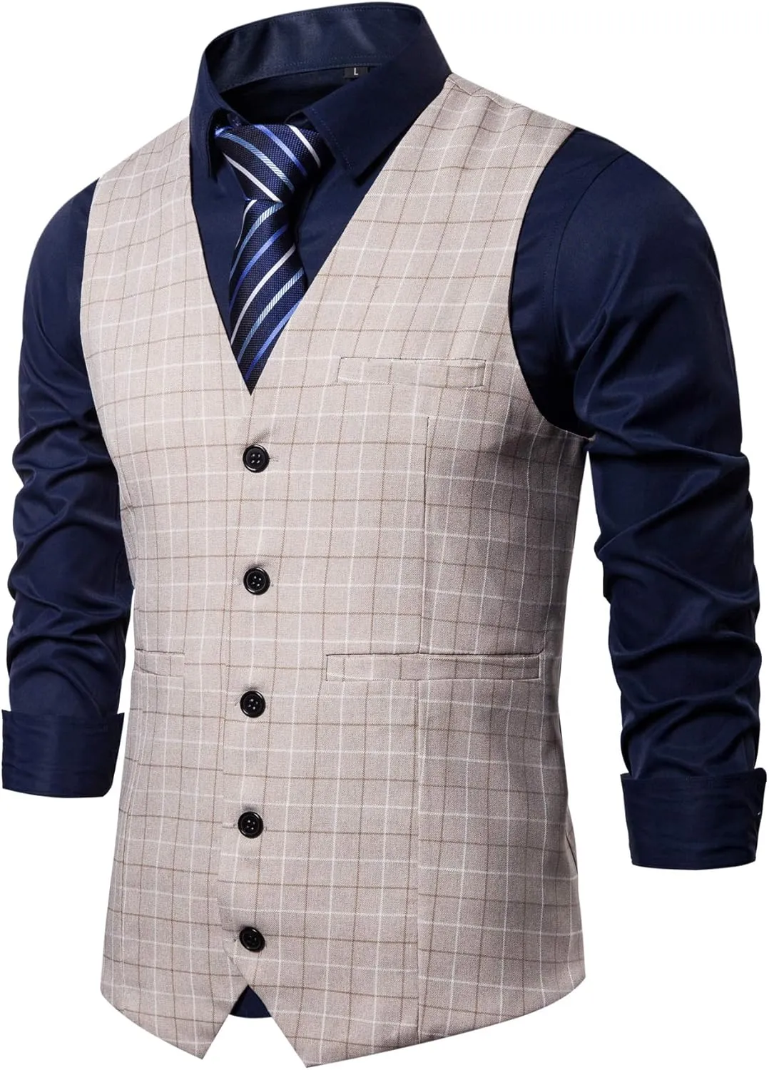 Men Formal Vest Suit For Vests 5 Buttons Regular Fit Wedding Dress Waistcoat For Suit Or Tuxedo