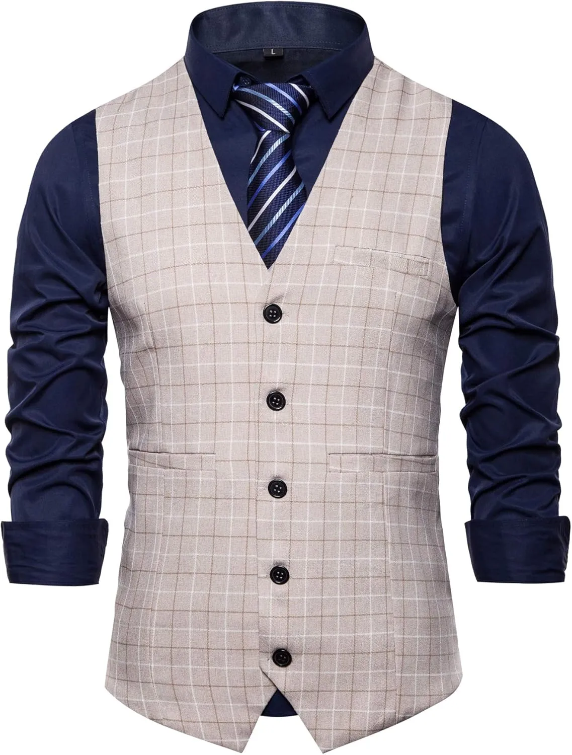 Men Formal Vest Suit For Vests 5 Buttons Regular Fit Wedding Dress Waistcoat For Suit Or Tuxedo