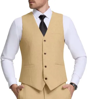 Men Linen Vest Casual Suit Vests Regular Fit Beach Wedding Waistcoat For Mens Groomsmen Party Dress Vest