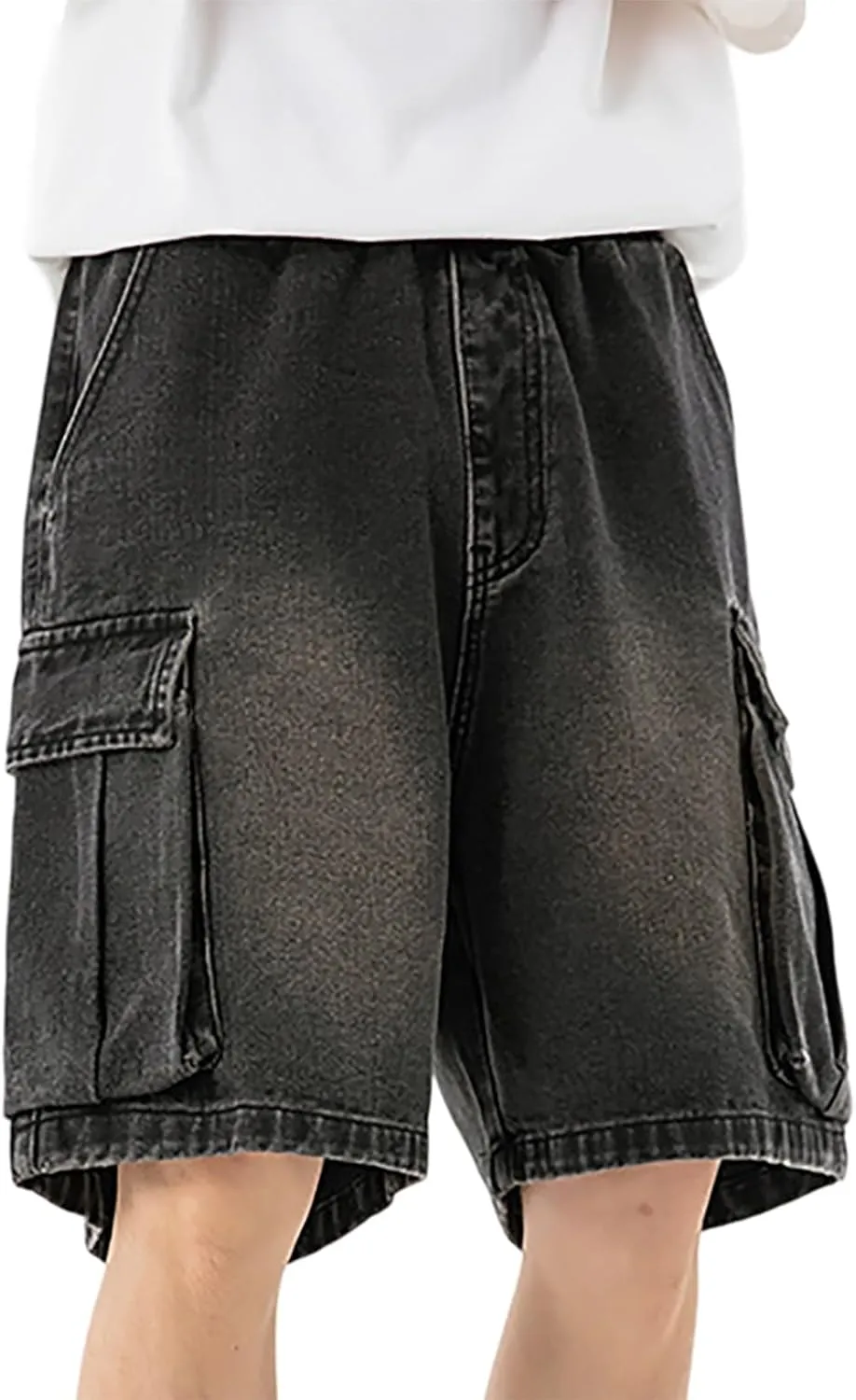 Men Loose Y2K Hip Hop Long Jean Shorts Baggy Denim Shorts with Pockets Casual Summer Streetwear